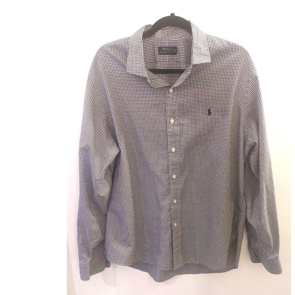Polo Ralph Lauren Gingham Button Down Shirt Mens XL Black White Check Pony Logo